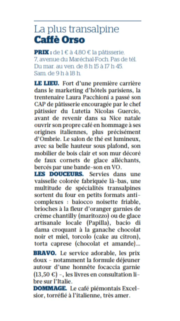 Caffé Orso Nice dans Le Figaroscope